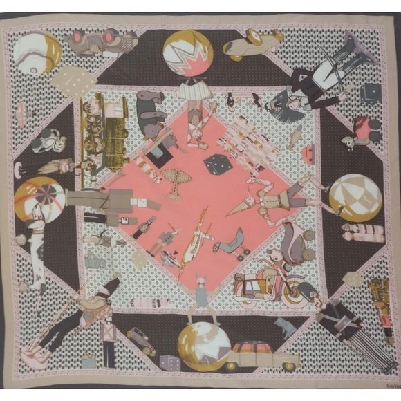 DAVINCI Black & Pink With Art Print Silk Scarf 35"/ 32” EX COND - Picture 2 of 12